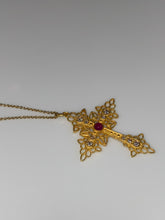 Load image into Gallery viewer, MALTESE CROSS NECKLACE — RUBY AND DIAMONDS
