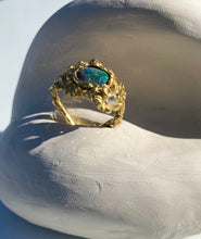 Load image into Gallery viewer, FLORID RING — BLACK OPAL AND DIAMOND