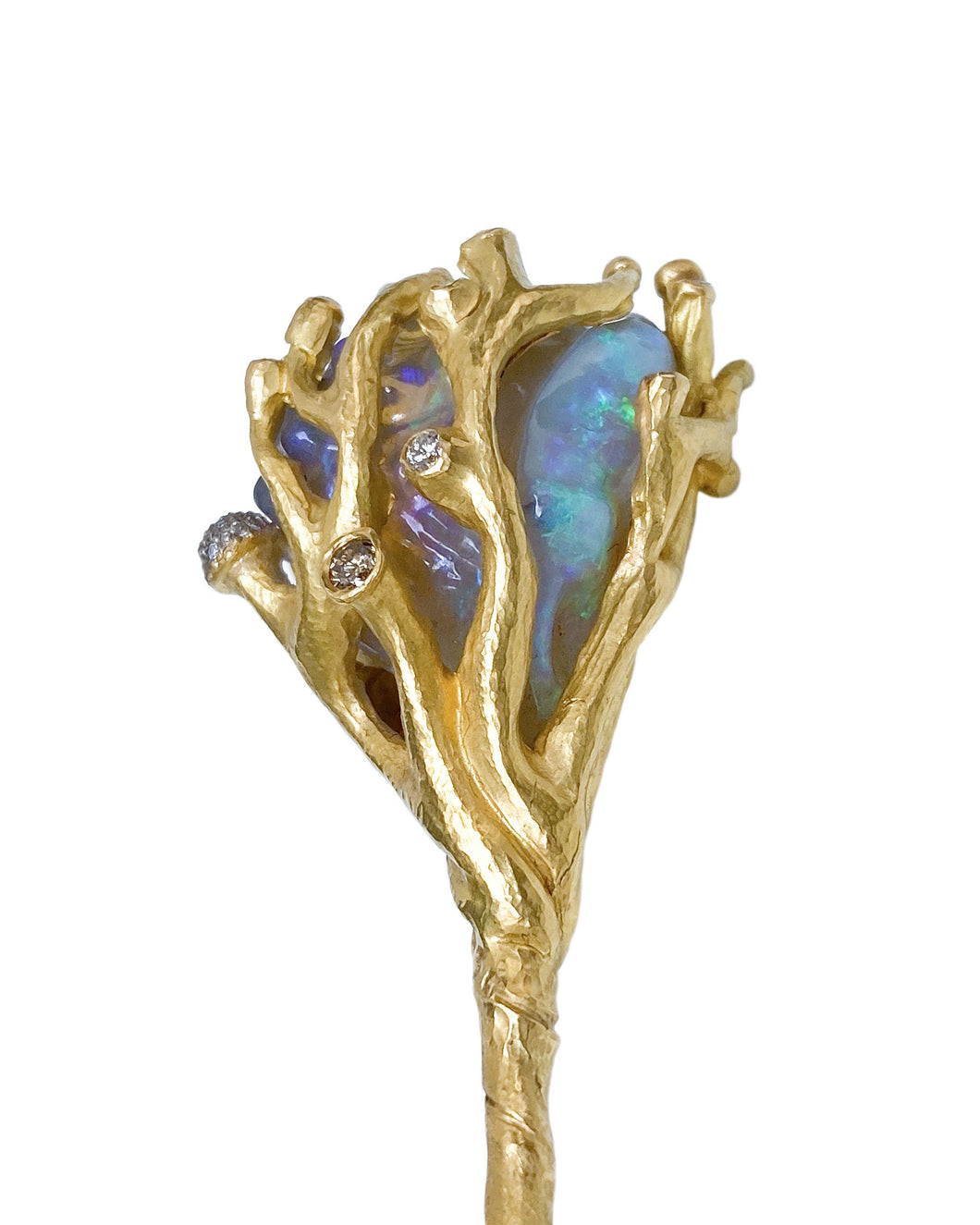 CORAL HAIRPIN — OPAL AND DIAMONDS