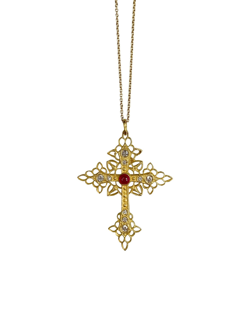 CROSS NECKLACE — RUBY AND DIAMONDS
